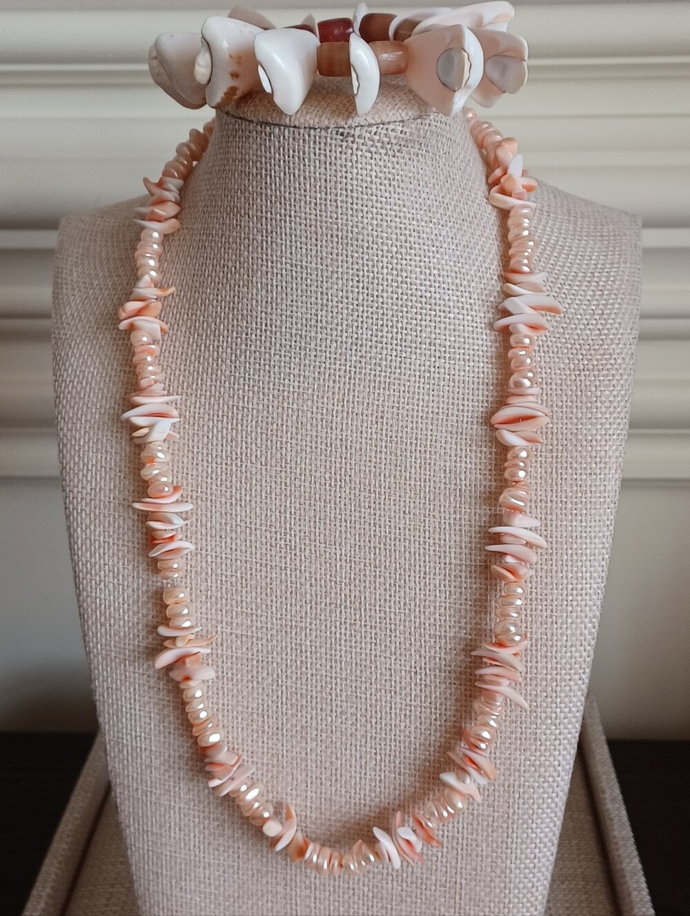 Vintage Puka Shell Chip Necklace & Sliced Shell Bracelet Set 💖